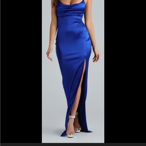 Royal blue satin prom dress